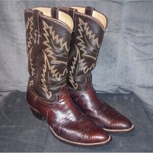 Justin Brown Lizard Pointed Toe Boots 9046 Size 11